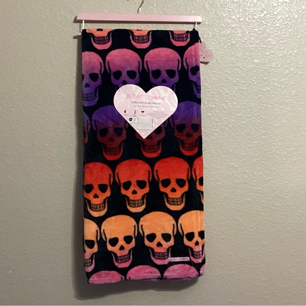 Betsey Johnson Multi-colored Halloween Skull Print Plush Throw